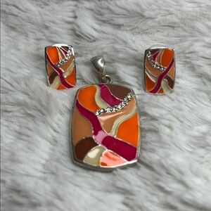 Colorful Enamel Jewelry Set with Silver Accents